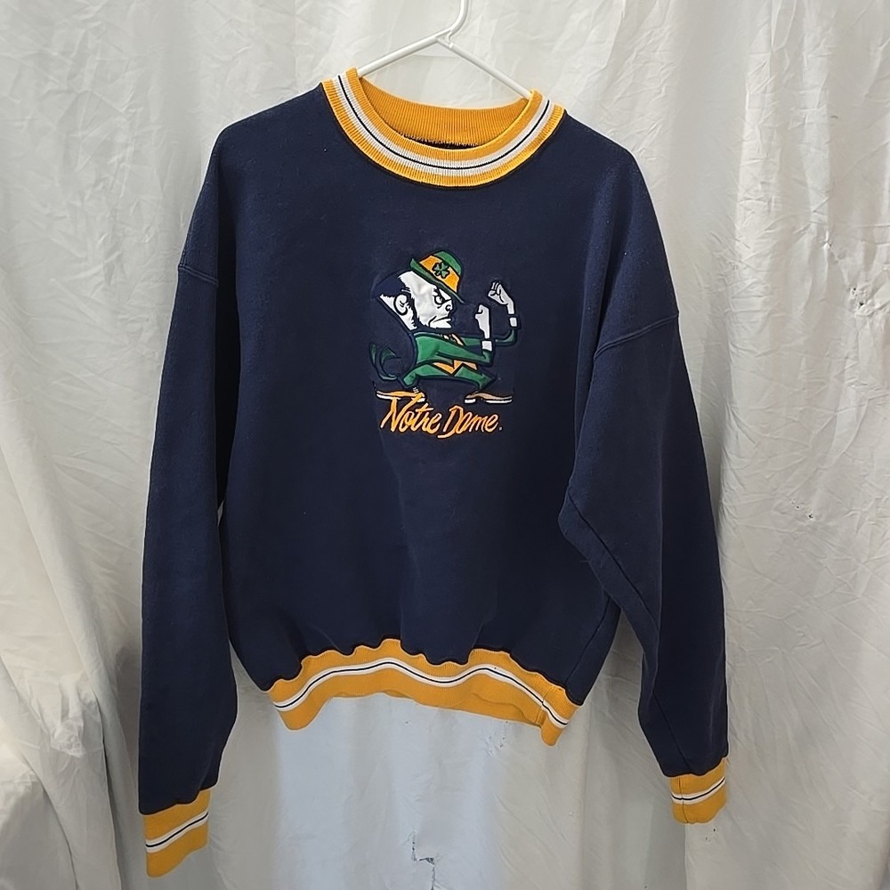 Legends Athletic USA Vtg Notre Dame Sweatshirt Blue Gold Mens XL‎ Embroidered